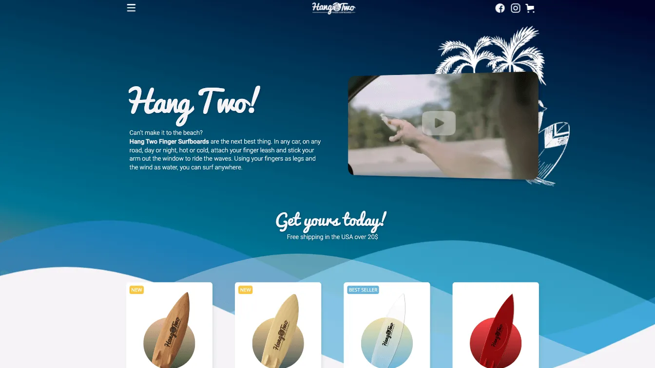 Custom screenshot of web design: Hang Two Surfers